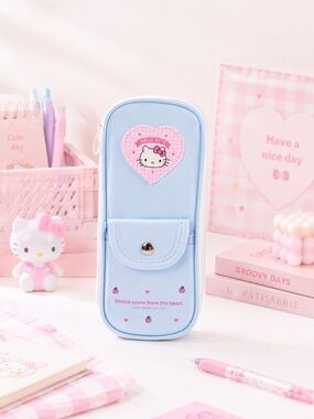 Hello Kitty Light Blue Pencil Case with Pink Heart Patch